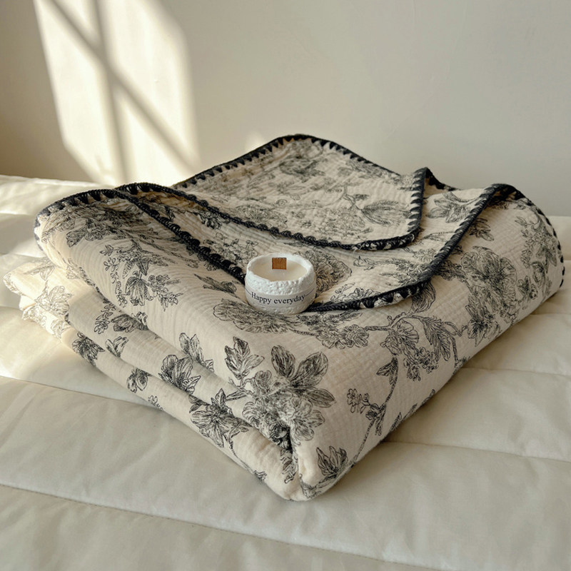 韩版全棉皱皱纱毯子沙发盖毯高级感办公室午睡装饰毛毯复古客厅