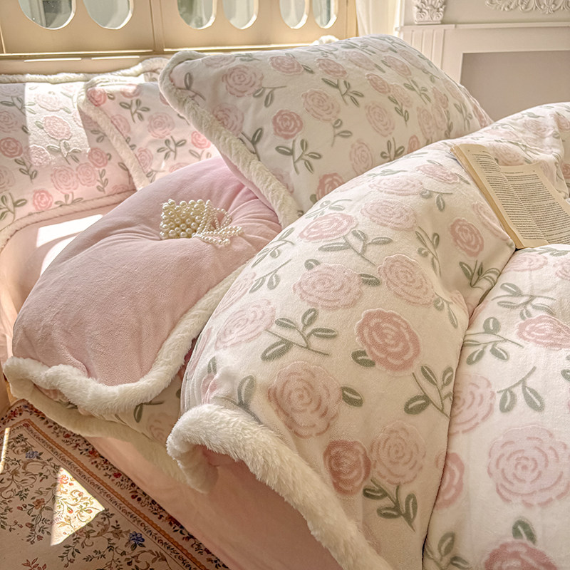 2025新款牛奶绒被套床单四件套冬季加厚珊瑚绒加绒冬天法兰绒床笠