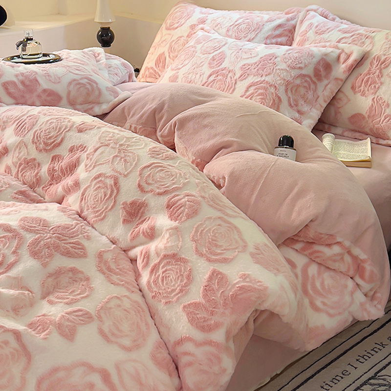 冬季加绒A类兔毛绒被套单件加厚珊瑚牛奶绒被罩被单四件套25新款