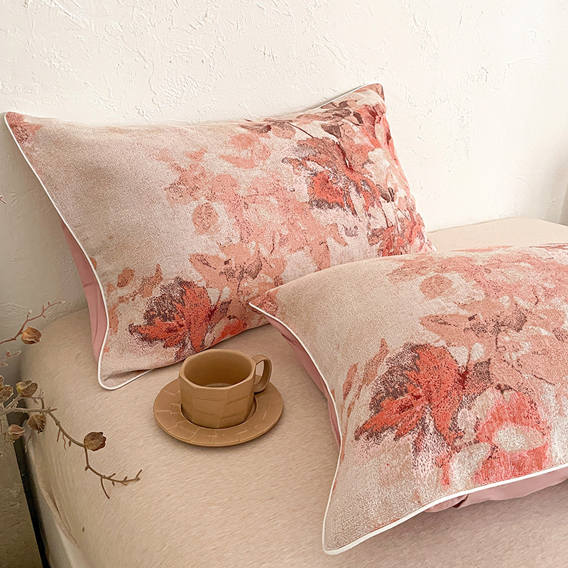 国风花卉纱布枕套一对装家用成人新款全棉枕头套吸汗防头油四季用