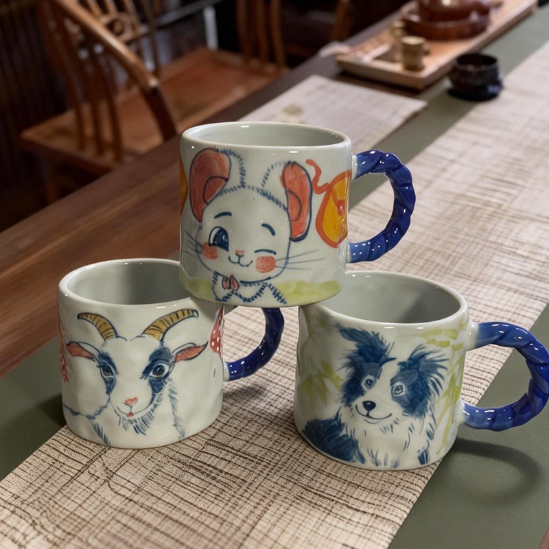 陶泥十二生肖手捏陶瓷杯子景德镇高温釉下彩手绘创意咖啡杯牛奶杯,餐饮具,马克杯,淘宝优惠券,粉丝福利购,淘宝优惠卷