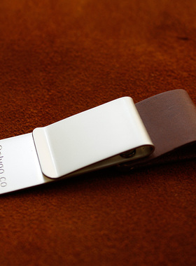 进口工艺锰钢头层真皮笔夹 金属票据夹 棕/黑色牛皮套 MIDORI规格