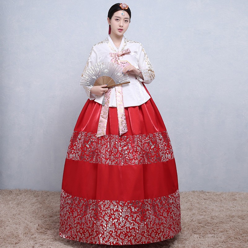 高档朝鲜服装刺绣花韩服女烫金韩国宫廷结婚礼服婚服表演出舞蹈服