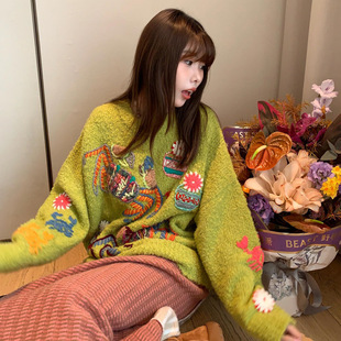 毛衣 慵懒风小众设计感趣味花朵螃蟹钩花针织衫 2024秋冬新款 韩版