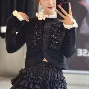 针织衫 2025冬季 气质减龄钉珠花边领百搭显瘦短款 时尚 上衣 新款