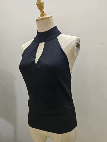 Женская водолазковая рукавов вязаная вершина, скрещенная передняя, ​​большой европейский и американский стиль