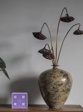 新中式纯手工油画陶瓷花瓶摆件诧寂讽刺中古风复古大罐子民宿花器