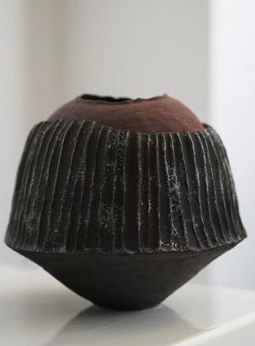 中古侘寂风陶瓷花器花瓶摆件售楼处样板间客厅桌面插花陈列柜装饰