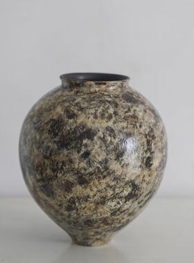 中古侘寂风手工陶瓷油画花器花瓶摆件新中式复古售楼处陶器物饰品