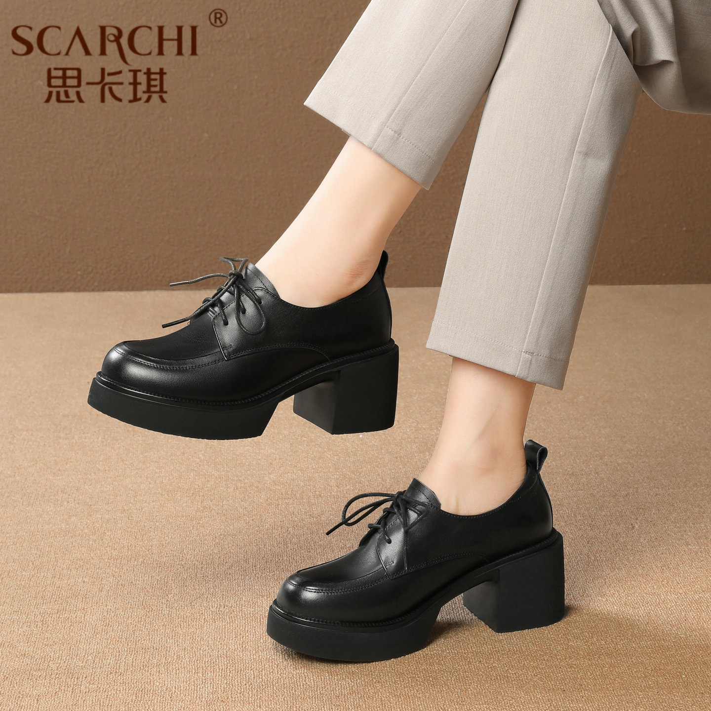 系带松糕厚底乐福鞋深口单鞋女
