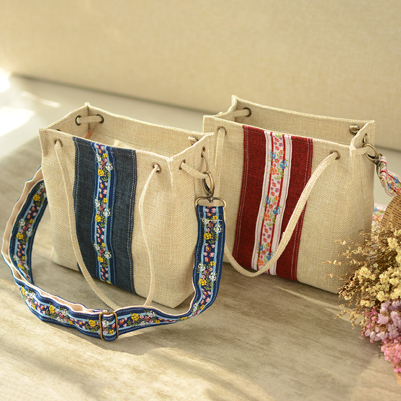拼接刺绣织带拼色布艺小自制布包