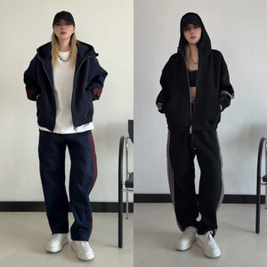 美式复古风连帽卫衣套装男士秋季潮流三条杠运动休闲裤两件套情侣