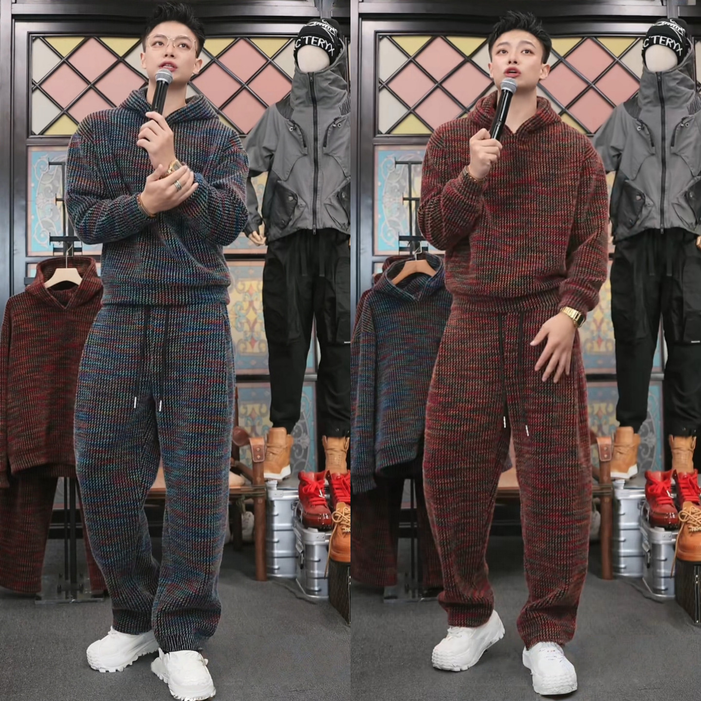 直播间同款冬季加绒重磅彩色卫衣套装男连帽长裤两件套休闲运动装