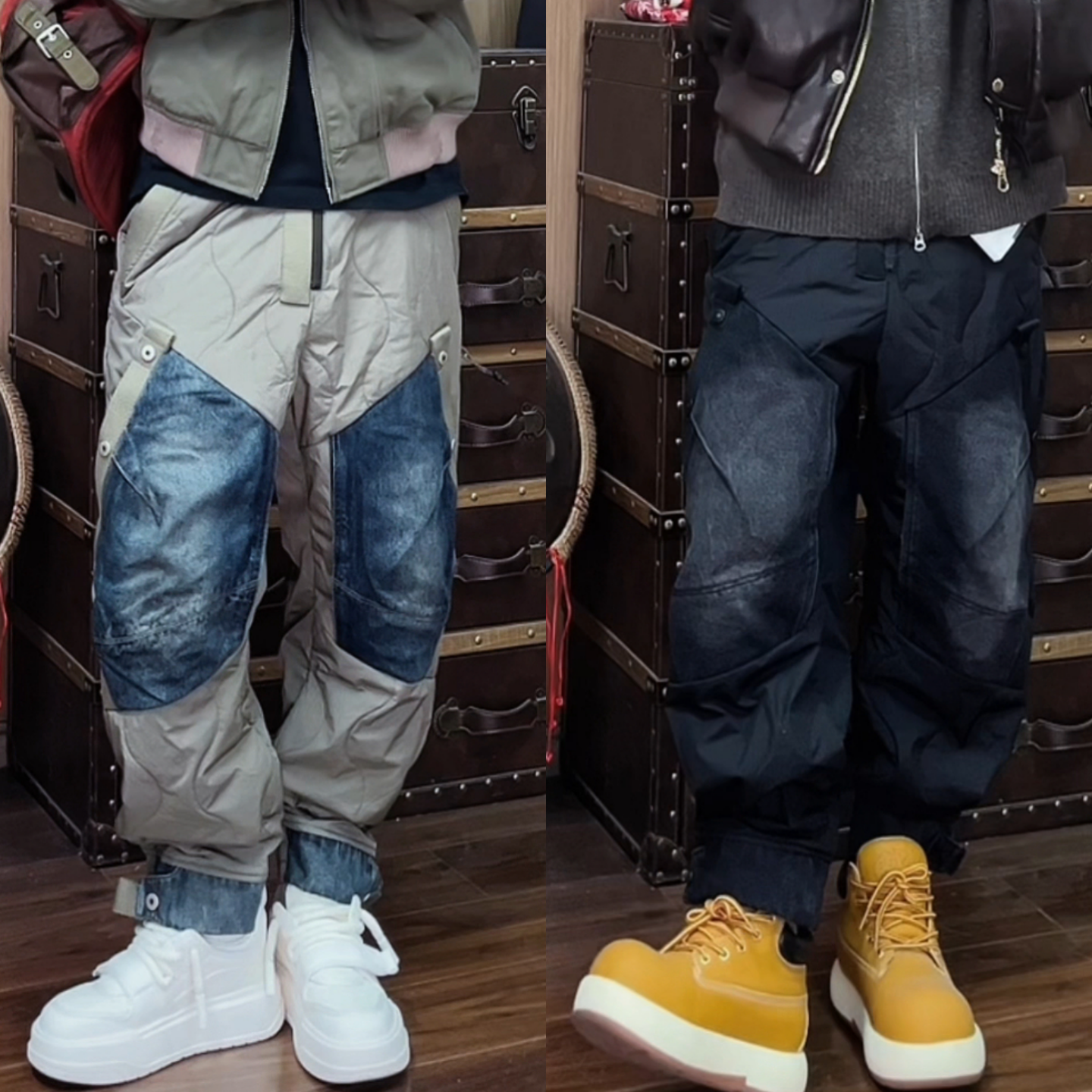 潮牌工装裤男韩版拼接直筒休闲裤冬季美式高街加厚保暖长裤痞帅潮