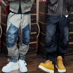 潮牌工装裤男韩版拼接直筒休闲裤冬季美式高街加厚保暖长裤痞帅潮