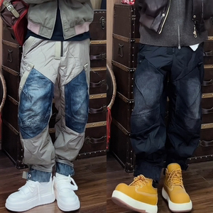 潮牌工装裤男韩版拼接直筒休闲裤冬季美式高街加厚保暖长裤痞帅潮