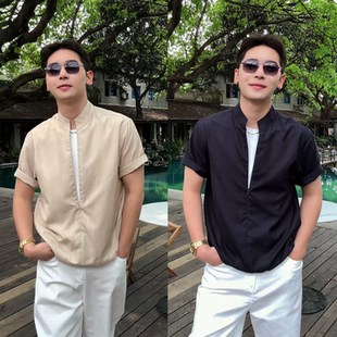 【新贵老钱风】春季新款个性简约百搭假两件款式男士衬衫短袖T恤