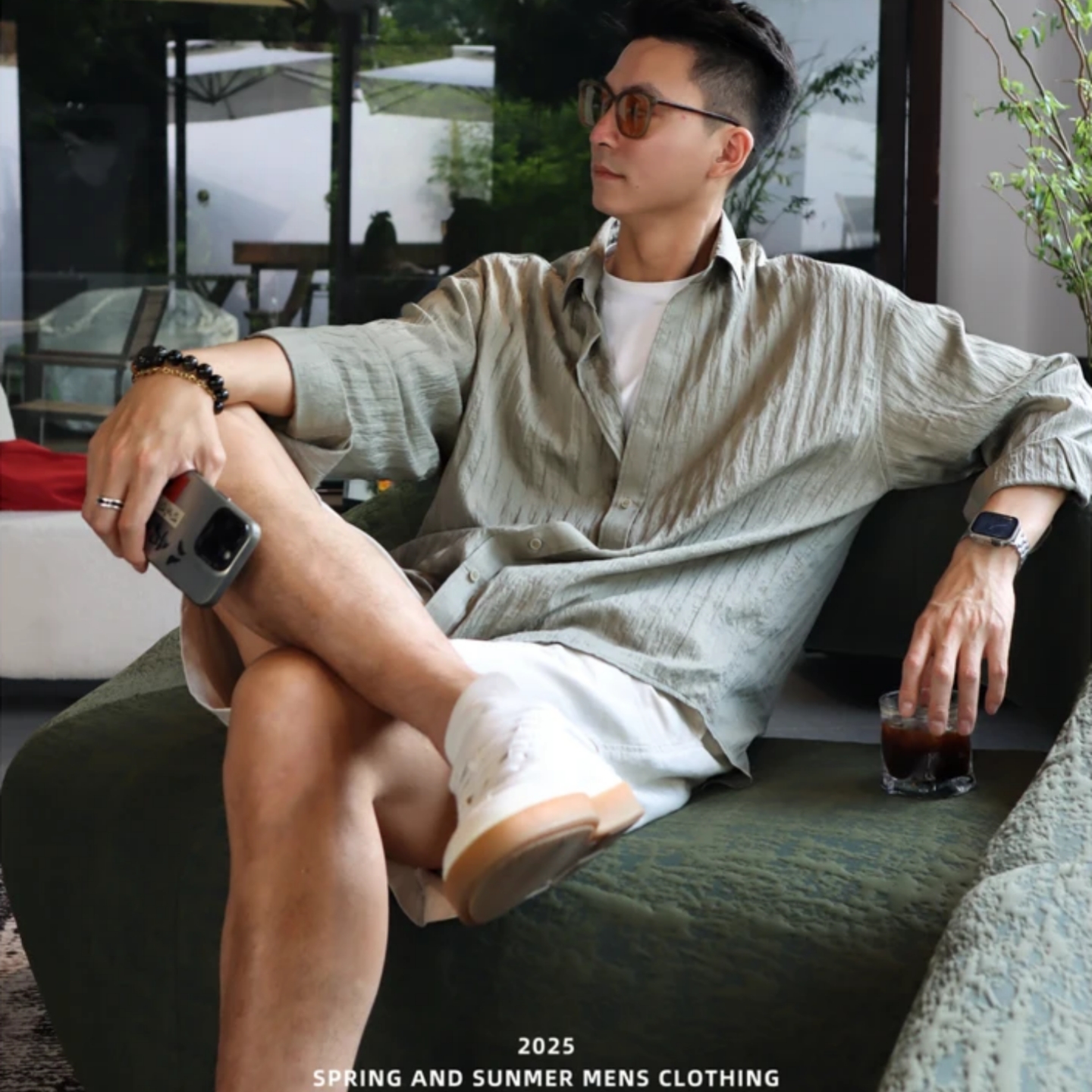 秋季新款男士肌理竖纹衬衫