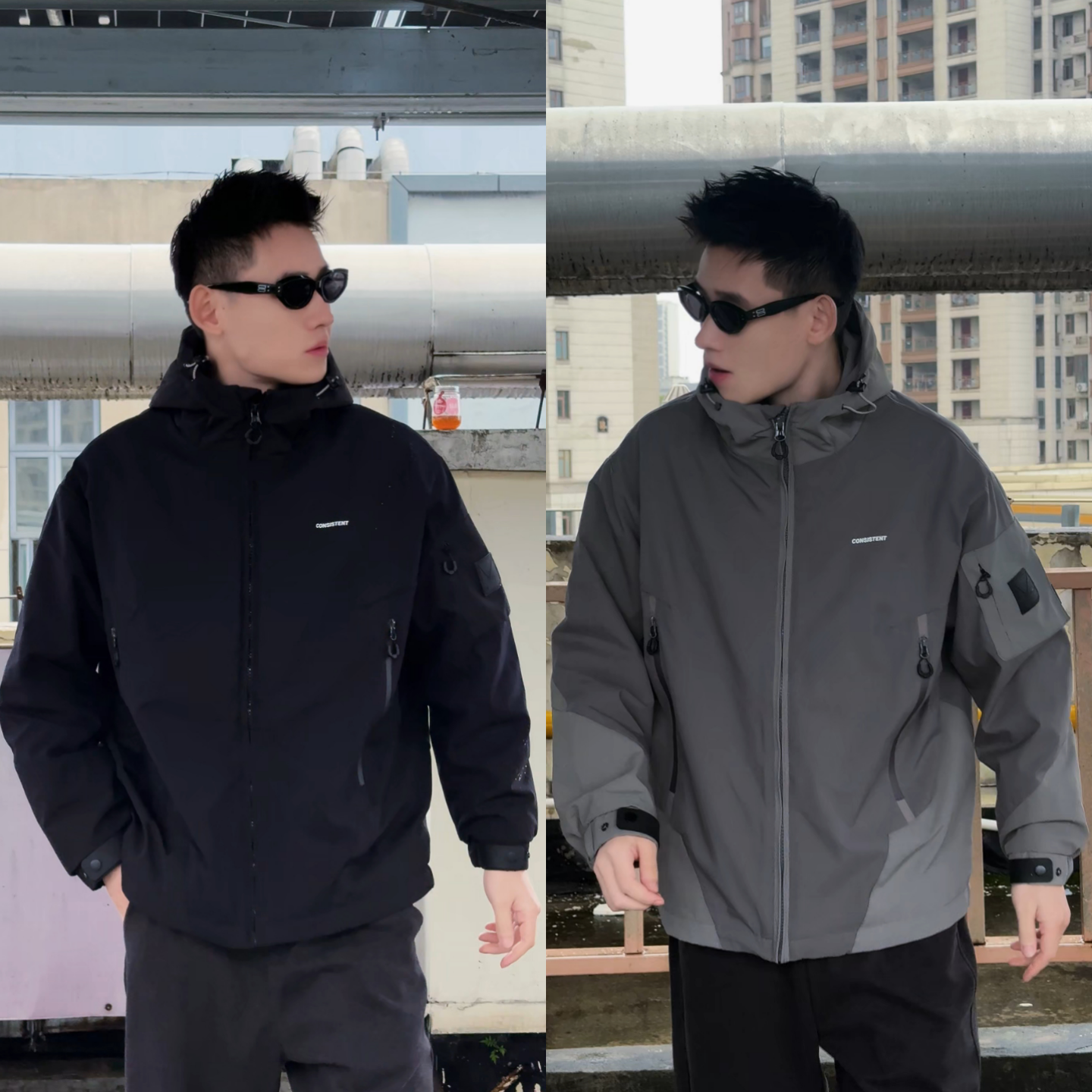 户外冲锋衣连帽冬季加棉夹克棉服