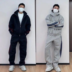 美式重磅三条杠解构运动休闲卫衣套装男士潮流休闲卫裤小众设计感
