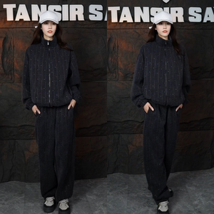 冬季立领色织拉链开衫套装设计师款高品质休闲百搭两件套男女同款