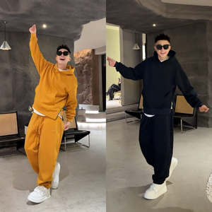 秋季高品质运动休闲套装男时尚潮牌连帽卫衣三角标弯刀裤男女同款