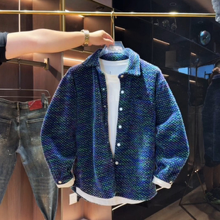 直播间同款 韩版 秋季 小香风翻领格子外套男款 情侣休闲衬衫 新款