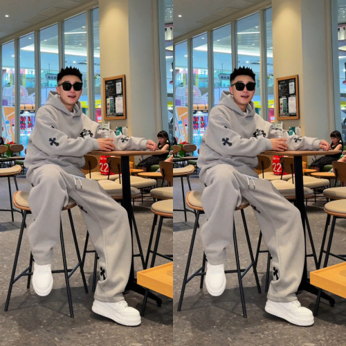 冬季男款加绒休闲运动潮流套装