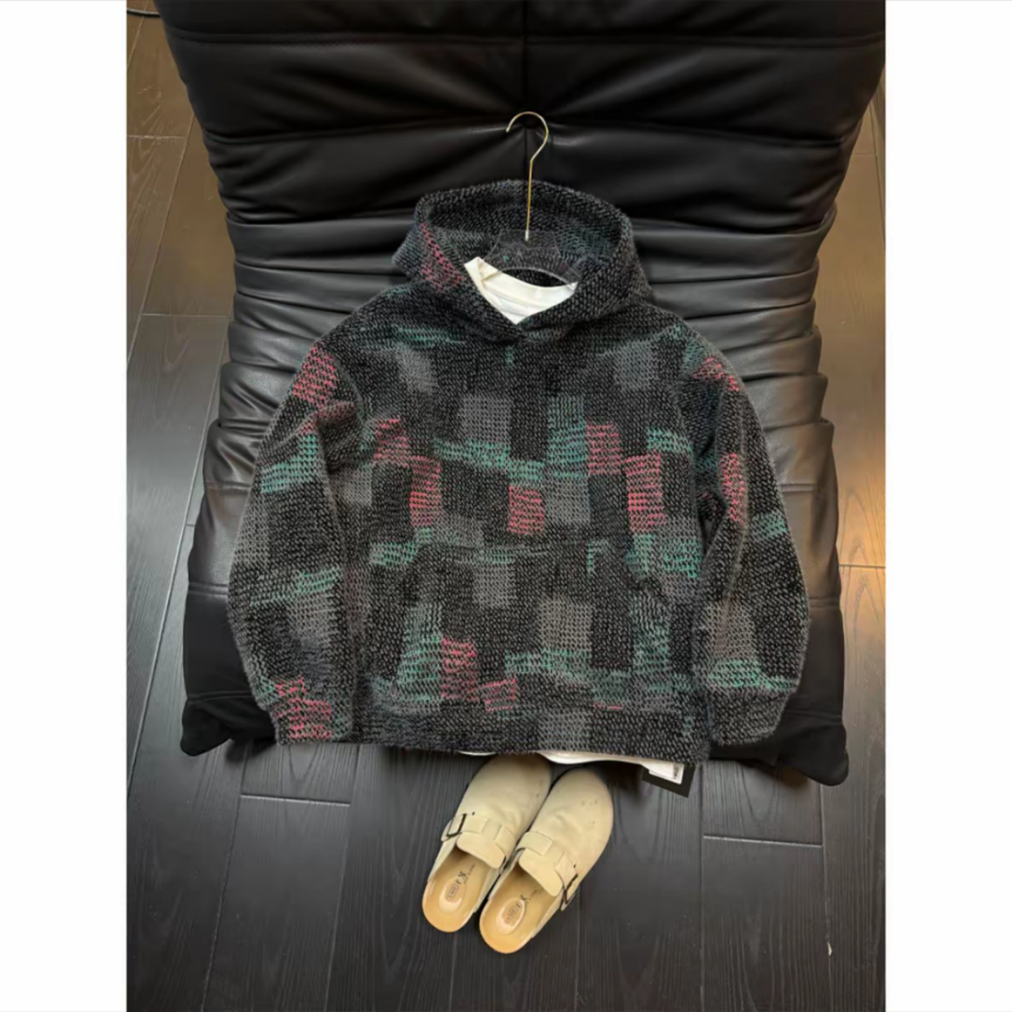 美式复古色织连帽卫衣男款