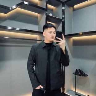 秋季商务黑色行政夹克男士穿搭拉链翻领百搭外套时尚休闲简约上衣