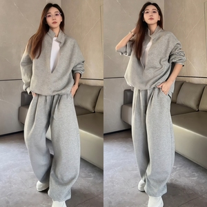 直播间同款秋季休闲运动套装潮流假两件卫衣休闲简约长裤男女同款