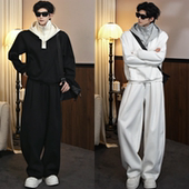 拼接假两件连帽卫衣垂感宽松长裤 2026春季 男美式 套装 两件套潮 新品