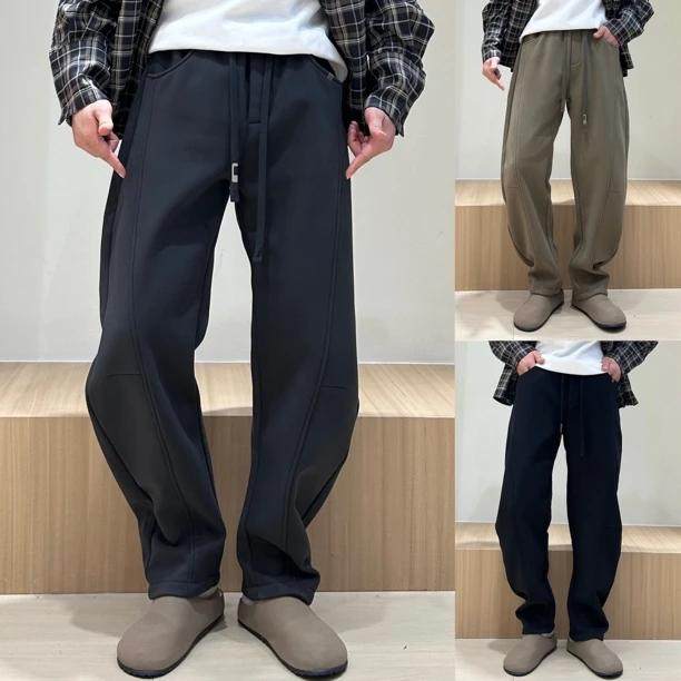 冬季新款加绒加厚男士休闲裤卫裤时尚潮流百搭直筒裤轻奢简约男装
