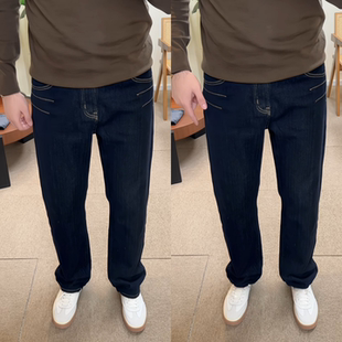 潮牌百搭休闲长裤 美式 时尚 男冬季 小众轻奢 高街复古磨毛直筒牛仔裤