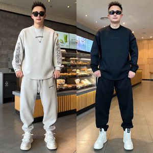 潮牌圆领加厚卫衣运动套装男士洋气时尚潮流重工休闲裤潮流两件套