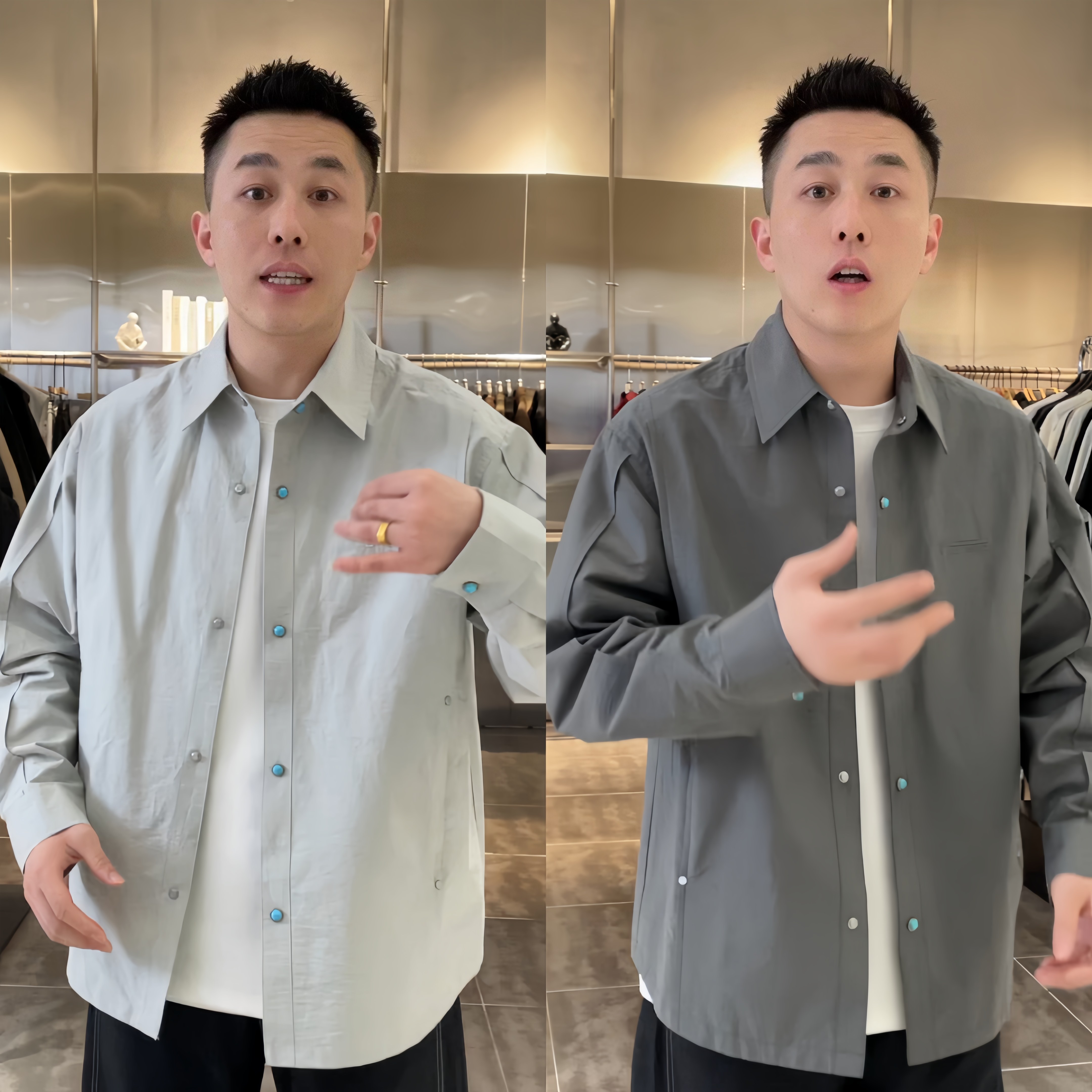 直播间同款春季新款男士衬衫外套时尚百搭休闲翻领长袖衬衫夹克