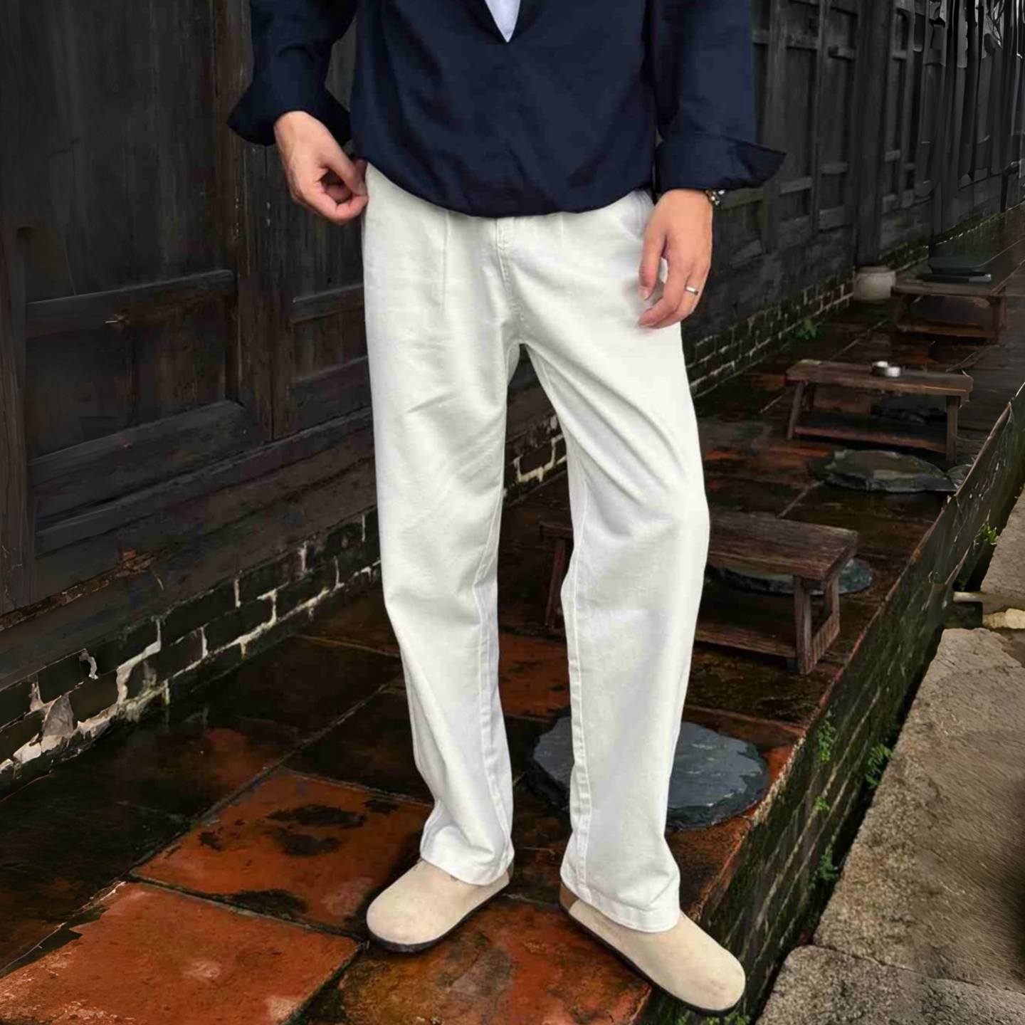 老钱风秋季舒适直筒男士休闲裤