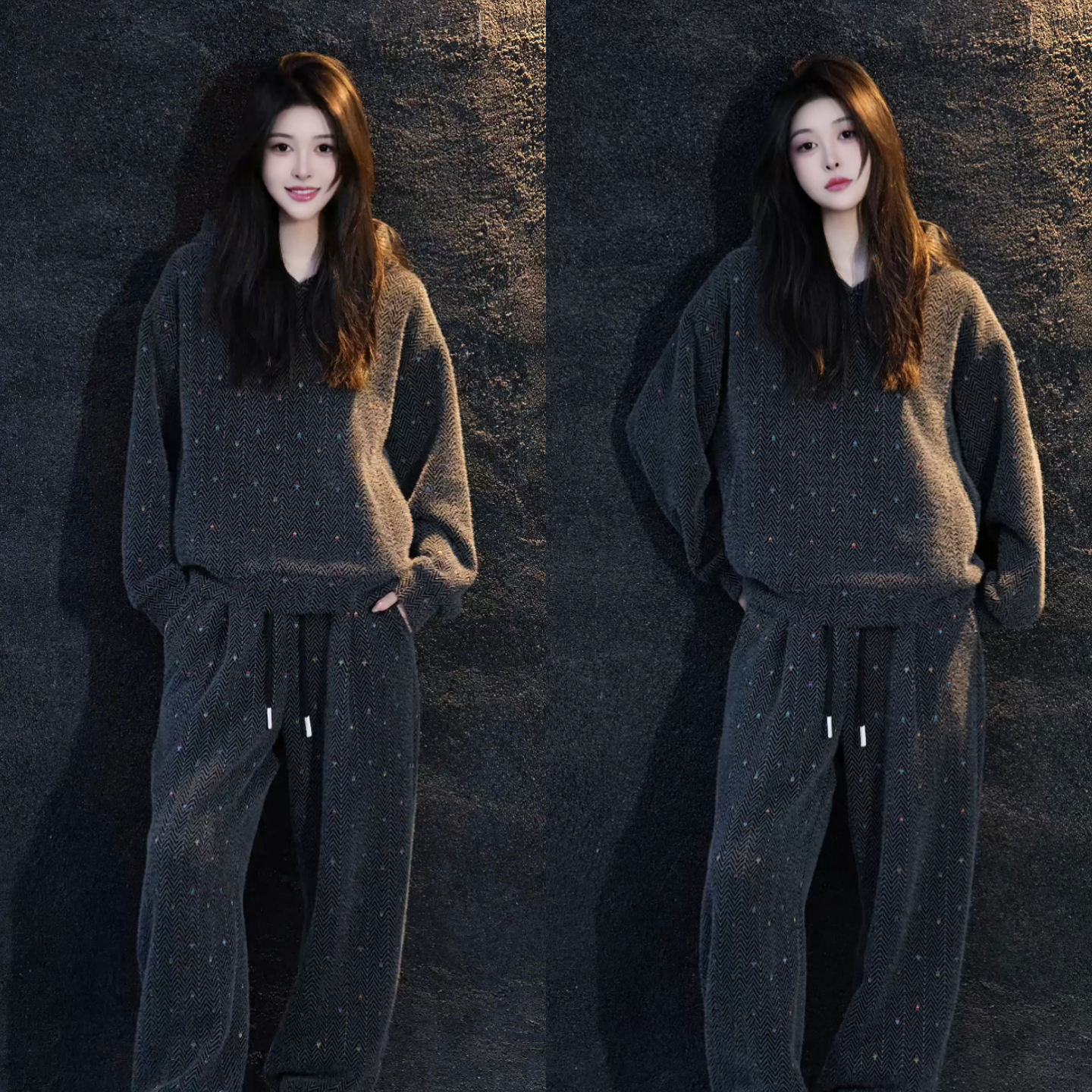 【直播间同款】时尚冬季港风连帽百搭休闲卫衣卫裤两件套男女同款