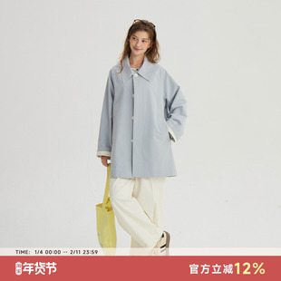 Bruland “山雾漫行”复古高级感纯色插肩袖风衣显瘦撞色时髦外套