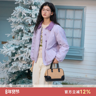 Bruland “紫鸢甜梦”经典撞色POLO领白鸭绒外套保暖单排扣羽绒服