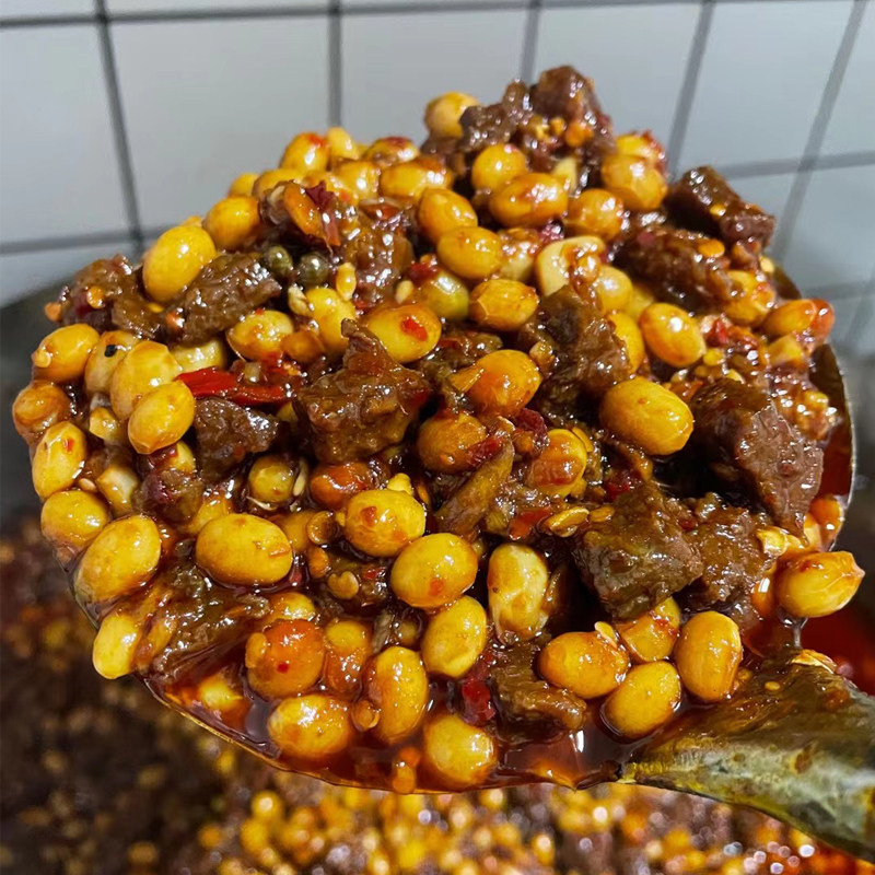 纯手工自制新鲜豆豉香菇黄豆牛肉酱拌面酱拌饭酱辣椒酱下饭酱450g