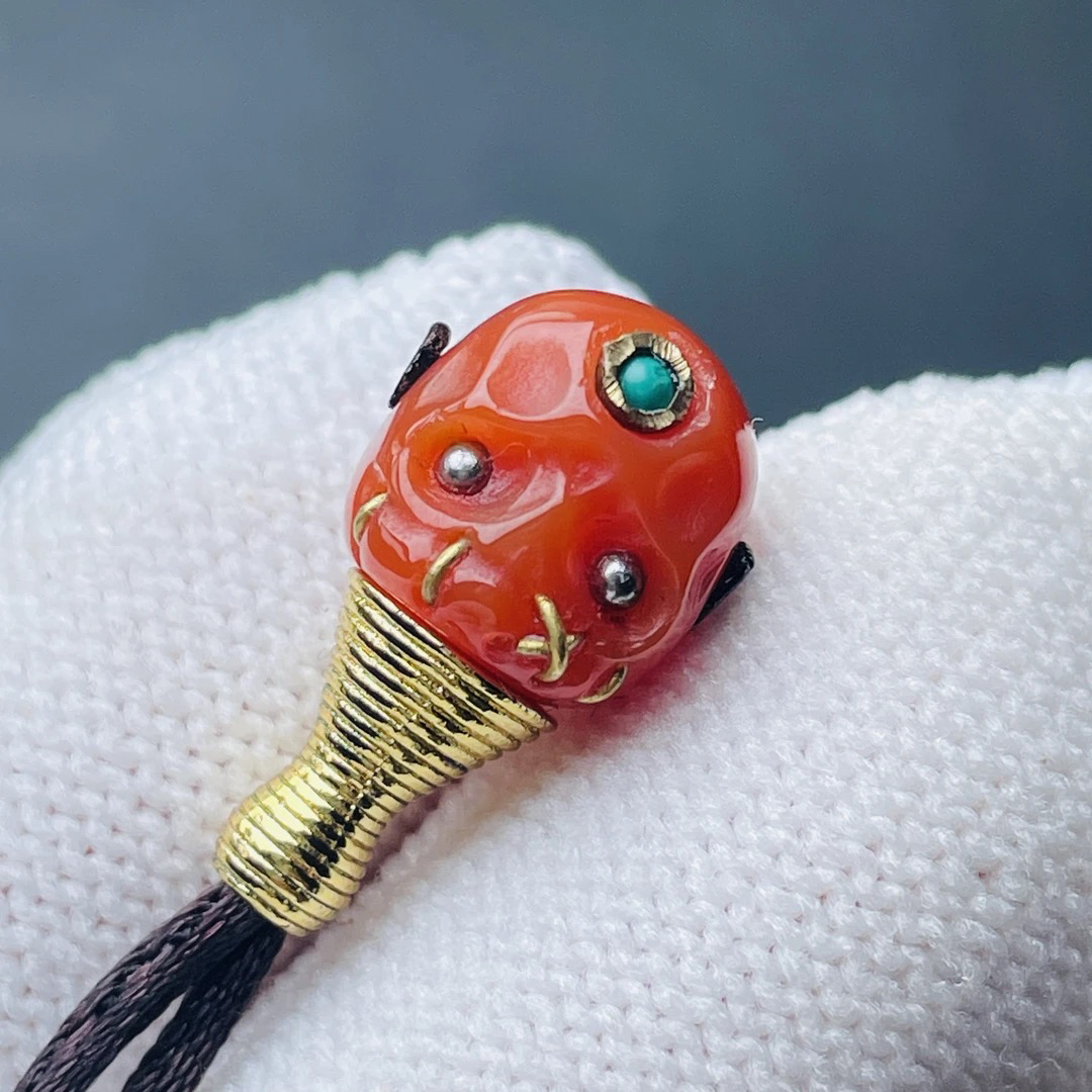 原矿红玛瑙精雕阿呆三通尺寸9.3mm配6以内108都可以文玩菩提配饰