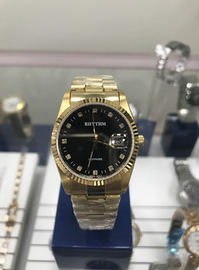 丽声手表石英男表镀黄金色进口机芯腕表表壳直径36mm