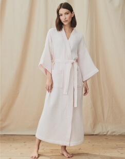 the white company英国代购女士天丝莫代尔华夫浴袍粉色睡袍春夏