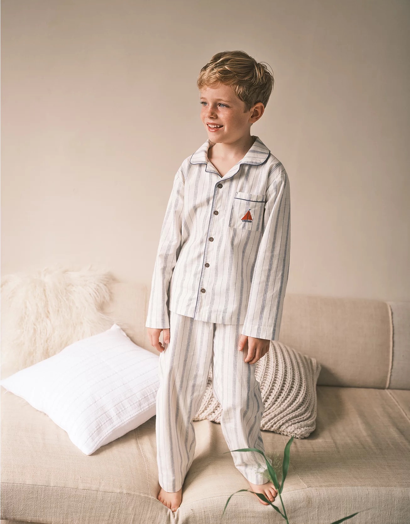 the white company英国代购男女童纯棉条纹睡衣套装家居1-12岁