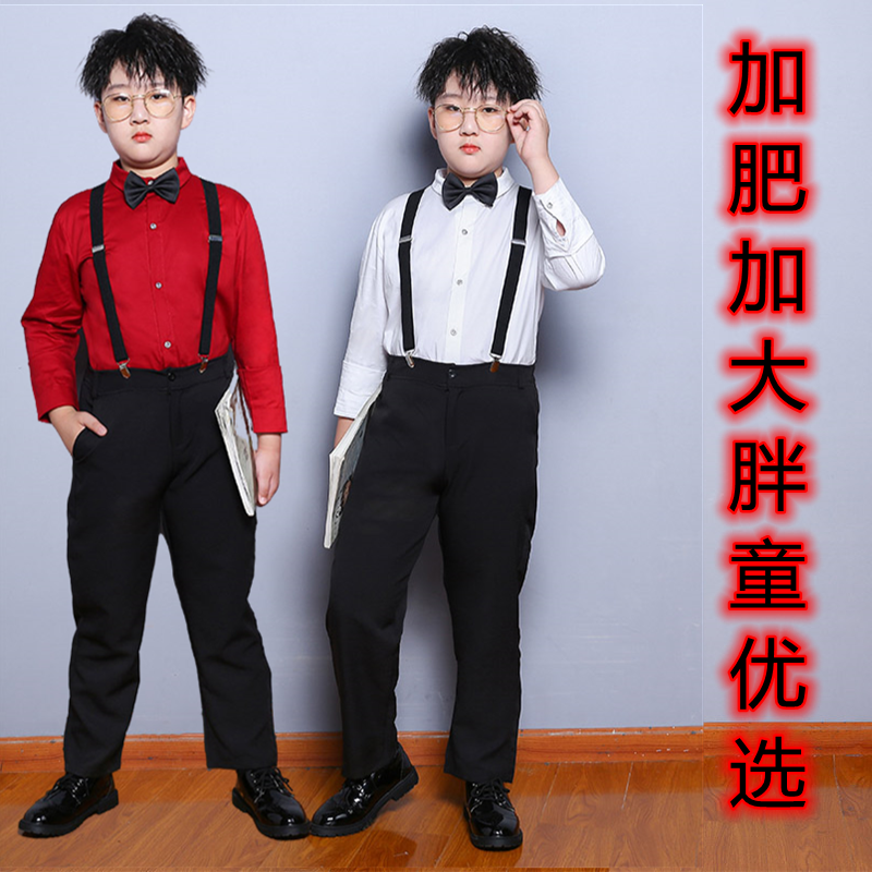 儿童长袖白衬衫黑色加肥加大校服