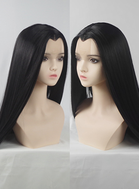 古风前额蕾丝手钩弹力网美人尖万用款黑色长直假发大头皮随意分发