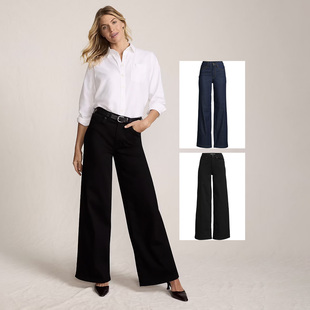 长裤 春季 百搭舒适微弹水洗高腰阔腿原色牛仔裤 8分裤 2色有大码