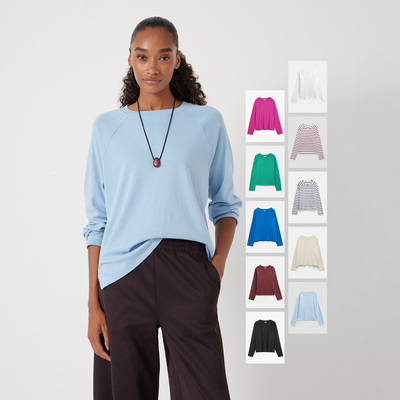 舒适全棉 百搭基础打底宽松圆领插肩长袖简约纯色T恤多色