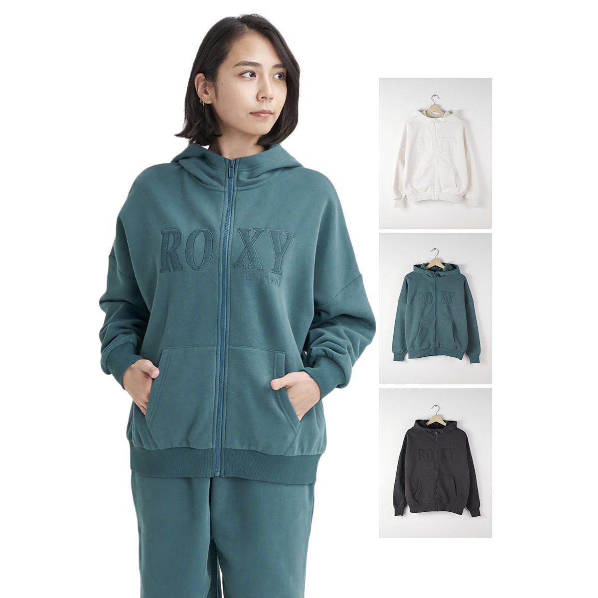 棉混纺内拉绒刺绣字母经典纯色连帽宽松拉链开衫卫衣 3色